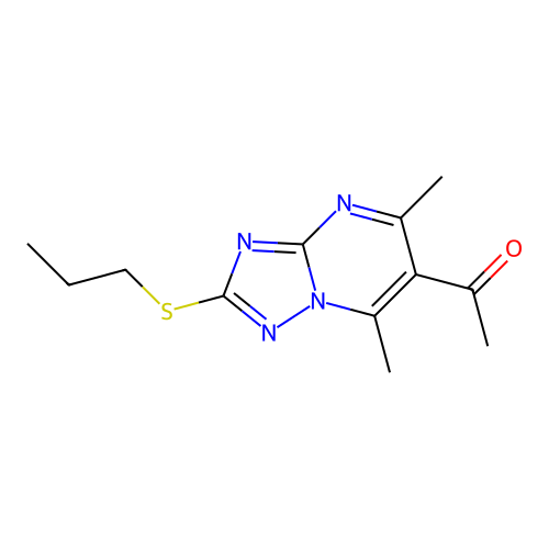 1-[5,7-Dimethyl-2-(propylsulfanyl)[1,2,4]triazolo[1,5-a]pyrimidin-6-yl]ethanone structure