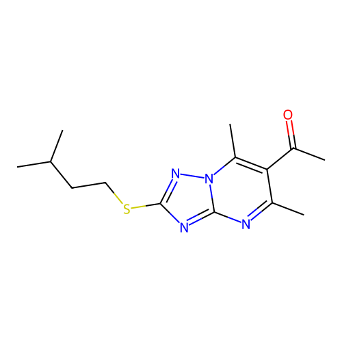 1-(2-(Isopentylthio)-5,7-dimethyl-[1,2,4]triazolo[1,5-a]pyrimidin-6-yl)ethanone structure