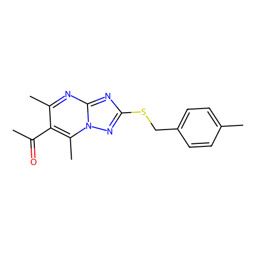1-{5,7-dimethyl-2-[(4-methylbenzyl)sulfanyl][1,2,4]triazolo[1,5-a]pyrimidin-6-yl}ethanone structure