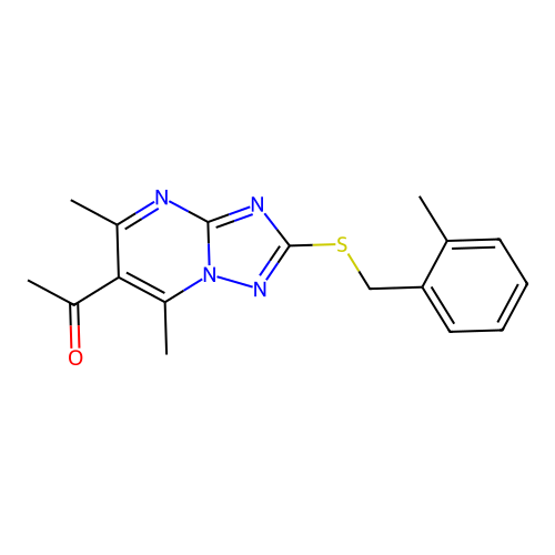 1-{5,7-dimethyl-2-[(2-methylbenzyl)sulfanyl][1,2,4]triazolo[1,5-a]pyrimidin-6-yl}ethanone structure