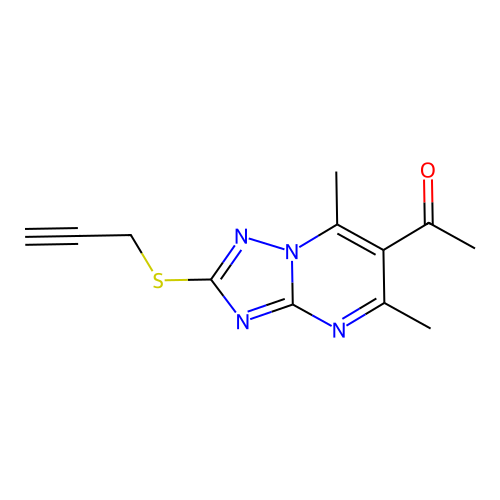 1-(5,7-dimethyl-2-prop-2-ynylsulfanyl-[1,2,4]triazolo[1,5-a]pyrimidin-6-yl)ethanone structure
