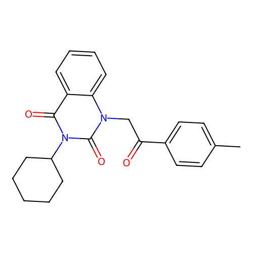 3-cyclohexyl-1-[2-(4-methylphenyl)-2-oxoethyl]quinazoline-2,4(1H,3H)-dione structure