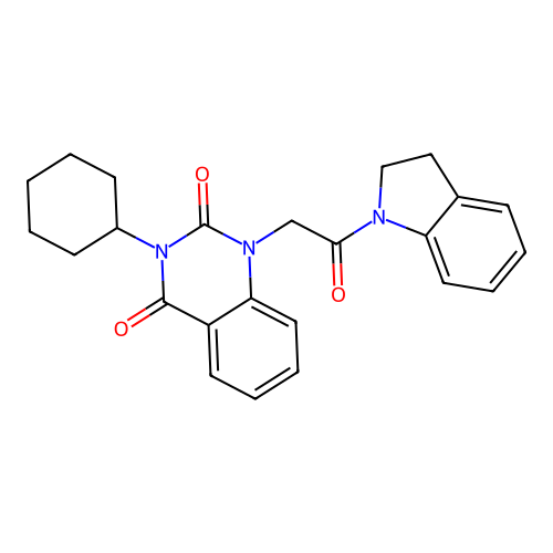 3-cyclohexyl-1-[2-(2,3-dihydro-1H-indol-1-yl)-2-oxoethyl]quinazoline-2,4(1H,3H)-dione structure