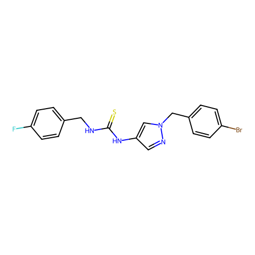 1-[1-[(4-Bromophenyl)methyl]pyrazol-4-yl]-3-[(4-fluorophenyl)methyl]thiourea structure
