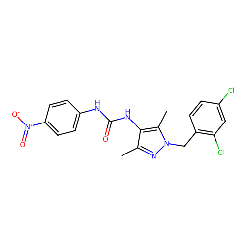 1-[1-[(2,4-dichlorophenyl)methyl]-3,5-dimethylpyrazol-4-yl]-3-(4-nitrophenyl)urea structure