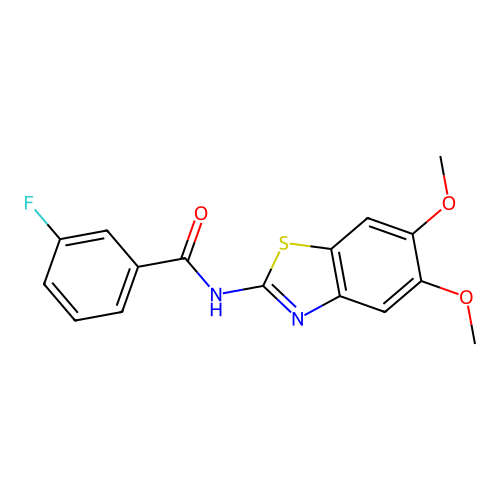 N-(5,6-dimethoxy-1,3-benzothiazol-2-yl)-3-fluorobenzamide structure
