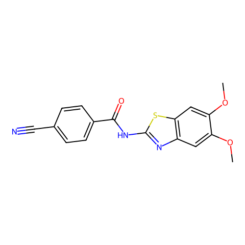 4-cyano-N-(5,6-dimethoxy-1,3-benzothiazol-2-yl)benzamide structure