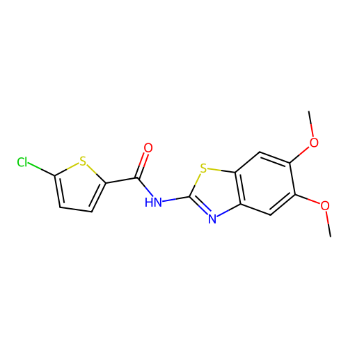 5-chloro-N-(5,6-dimethoxy-1,3-benzothiazol-2-yl)thiophene-2-carboxamide structure