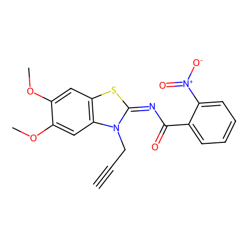 N-(5,6-dimethoxy-3-prop-2-ynyl-1,3-benzothiazol-2-ylidene)-2-nitrobenzamide structure