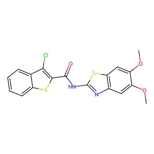 3-chloro-N-(5,6-dimethoxy-1,3-benzothiazol-2-yl)-1-benzothiophene-2-carboxamide structure