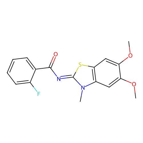 N-(5,6-dimethoxy-3-methyl-1,3-benzothiazol-2-ylidene)-2-fluorobenzamide structure