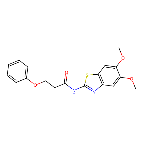 N-(5,6-dimethoxy-1,3-benzothiazol-2-yl)-3-phenoxypropanamide structure
