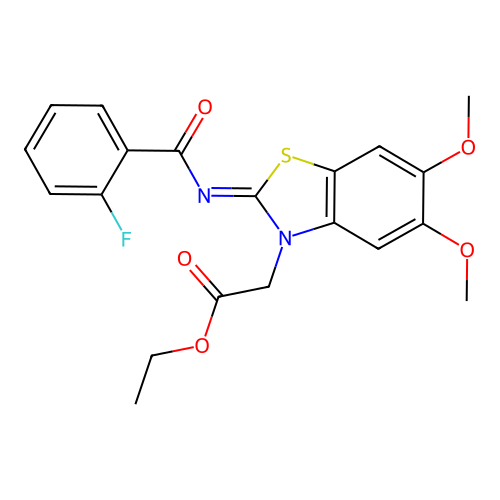 Ethyl 2-[2-(2-fluorobenzoyl)imino-5,6-dimethoxy-1,3-benzothiazol-3-yl]acetate structure