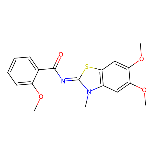N-(5,6-dimethoxy-3-methyl-1,3-benzothiazol-2-ylidene)-2-methoxybenzamide structure