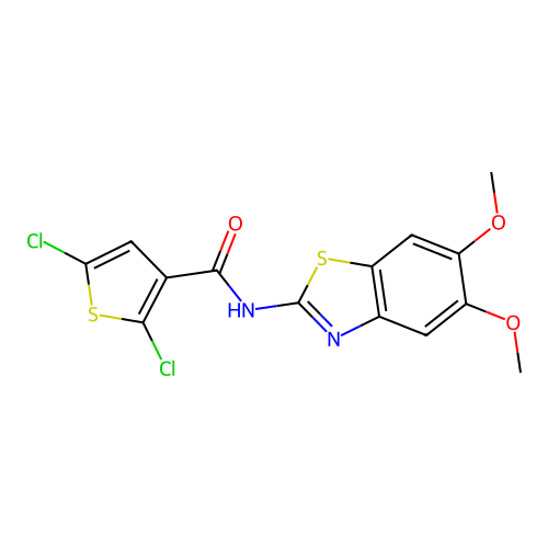 2,5-dichloro-N-(5,6-dimethoxy-1,3-benzothiazol-2-yl)thiophene-3-carboxamide structure