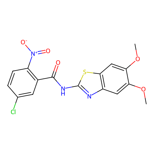 5-chloro-N-(5,6-dimethoxy-1,3-benzothiazol-2-yl)-2-nitrobenzamide structure