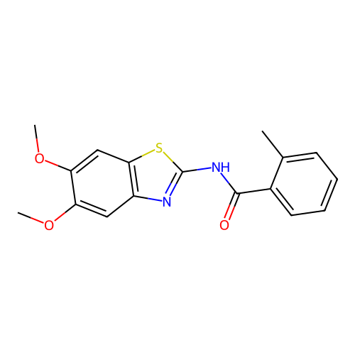 N-(5,6-dimethoxy-1,3-benzothiazol-2-yl)-2-methylbenzamide structure