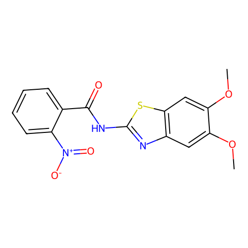 N-(5,6-dimethoxy-1,3-benzothiazol-2-yl)-2-nitrobenzamide structure