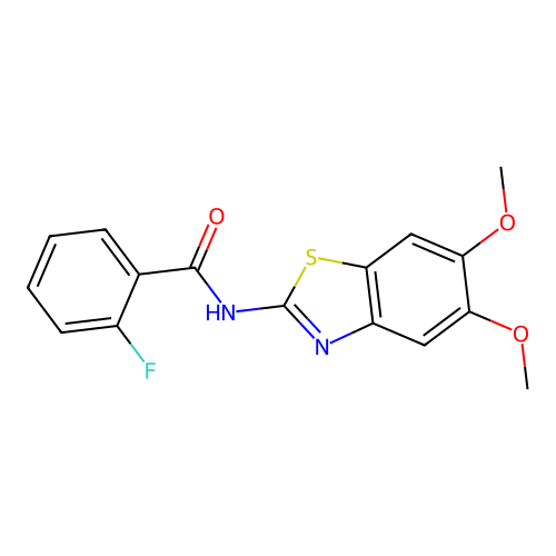 N-(5,6-dimethoxy-1,3-benzothiazol-2-yl)-2-fluorobenzamide structure