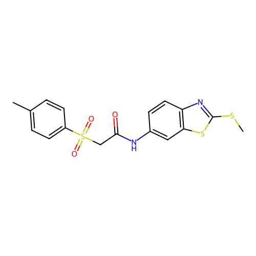 N-(2-(methylthio)benzo[d]thiazol-6-yl)-2-tosylacetamide structure