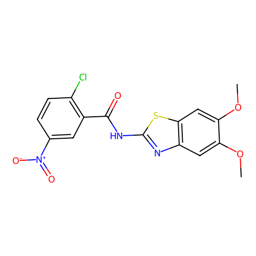 2-chloro-N-(5,6-dimethoxy-1,3-benzothiazol-2-yl)-5-nitrobenzamide structure