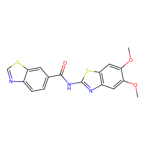 N-(5,6-dimethoxy-1,3-benzothiazol-2-yl)-1,3-benzothiazole-6-carboxamide structure