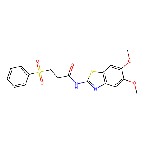 3-(benzenesulfonyl)-N-(5,6-dimethoxy-1,3-benzothiazol-2-yl)propanamide structure