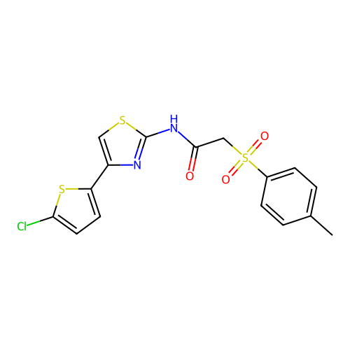 N-(4-(5-chlorothiophen-2-yl)thiazol-2-yl)-2-tosylacetamide structure