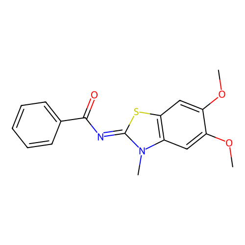 N-(5,6-dimethoxy-3-methyl-1,3-benzothiazol-2-ylidene)benzamide structure