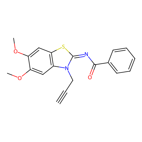 N-(5,6-dimethoxy-3-prop-2-ynyl-1,3-benzothiazol-2-ylidene)benzamide structure