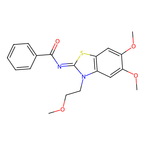 N-[5,6-dimethoxy-3-(2-methoxyethyl)-1,3-benzothiazol-2-ylidene]benzamide structure