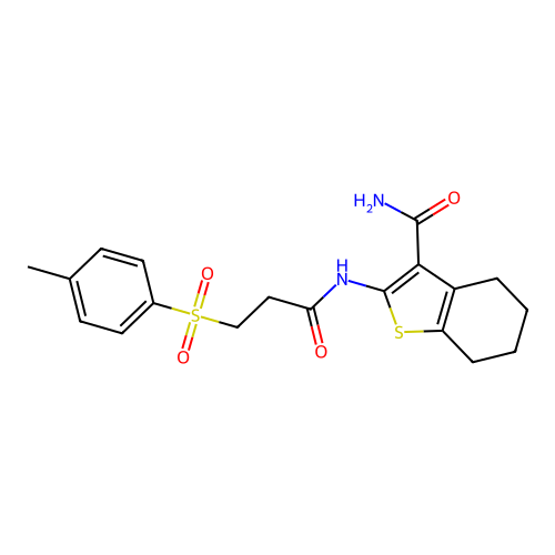 2-(3-Tosylpropanamido)-4,5,6,7-tetrahydrobenzo[b]thiophene-3-carboxamide structure