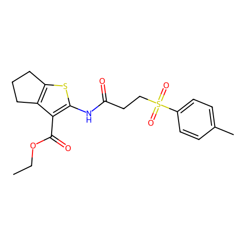ethyl 2-(3-tosylpropanamido)-5,6-dihydro-4H-cyclopenta[b]thiophene-3-carboxylate structure