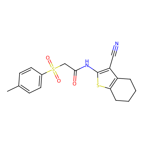 N-(3-cyano-4,5,6,7-tetrahydrobenzo[b]thiophen-2-yl)-2-tosylacetamide structure