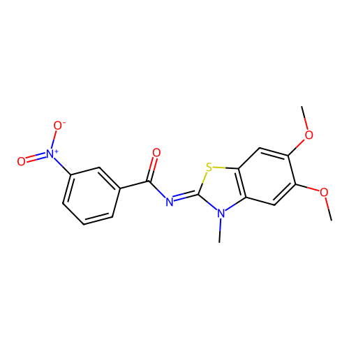 N-(5,6-dimethoxy-3-methyl-1,3-benzothiazol-2-ylidene)-3-nitrobenzamide structure
