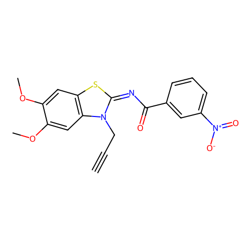 N-(5,6-dimethoxy-3-prop-2-ynyl-1,3-benzothiazol-2-ylidene)-3-nitrobenzamide structure