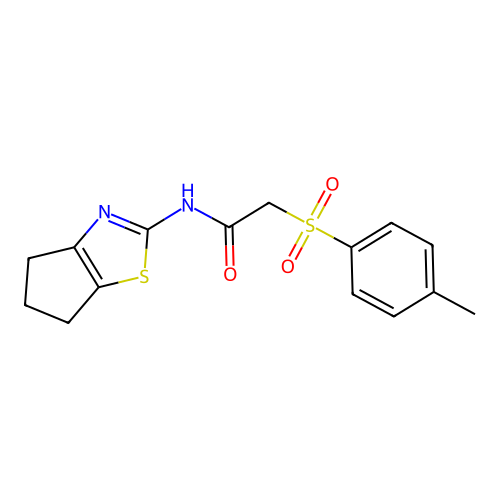 N-(5,6-dihydro-4H-cyclopenta[d]thiazol-2-yl)-2-tosylacetamide structure