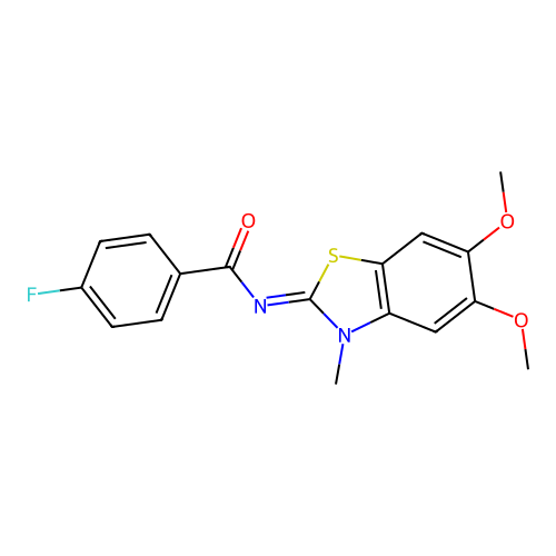 N-(5,6-dimethoxy-3-methyl-1,3-benzothiazol-2-ylidene)-4-fluorobenzamide structure