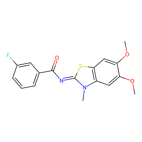 N-(5,6-dimethoxy-3-methyl-1,3-benzothiazol-2-ylidene)-3-fluorobenzamide structure