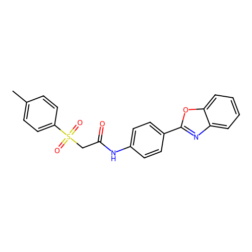 N-(4-(benzo[d]oxazol-2-yl)phenyl)-2-tosylacetamide structure