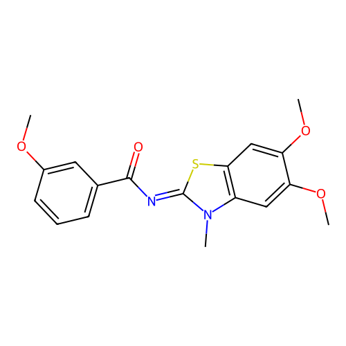 N-(5,6-dimethoxy-3-methyl-1,3-benzothiazol-2-ylidene)-3-methoxybenzamide structure