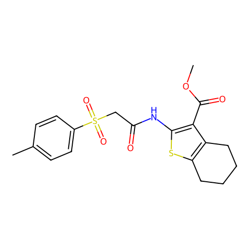 Methyl 2-(2-tosylacetamido)-4,5,6,7-tetrahydrobenzo[b]thiophene-3-carboxylate structure