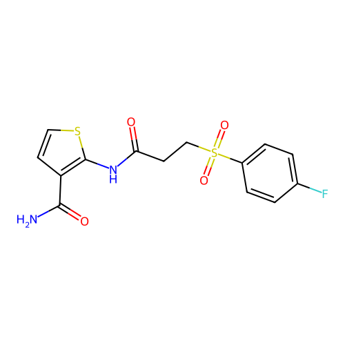 2-[3-(4-Fluorophenyl)sulfonylpropanoylamino]thiophene-3-carboxamide structure