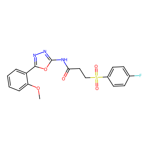 3-((4-fluorophenyl)sulfonyl)-N-(5-(2-methoxyphenyl)-1,3,4-oxadiazol-2-yl)propanamide structure