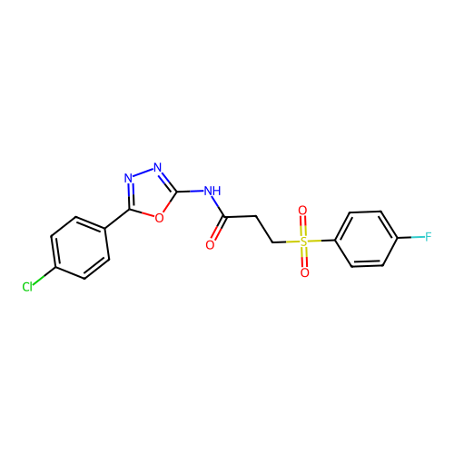 N-[5-(4-chlorophenyl)-1,3,4-oxadiazol-2-yl]-3-(4-fluorophenyl)sulfonylpropanamide structure