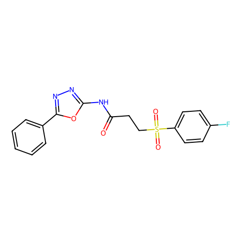 3-(4-fluorophenyl)sulfonyl-N-(5-phenyl-1,3,4-oxadiazol-2-yl)propanamide structure
