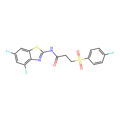N-(4,6-difluorobenzo[d]thiazol-2-yl)-3-((4-fluorophenyl)sulfonyl)propanamide structure