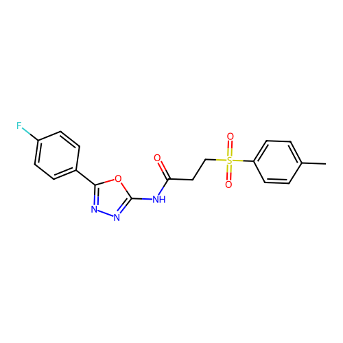 N-(5-(4-fluorophenyl)-1,3,4-oxadiazol-2-yl)-3-tosylpropanamide structure