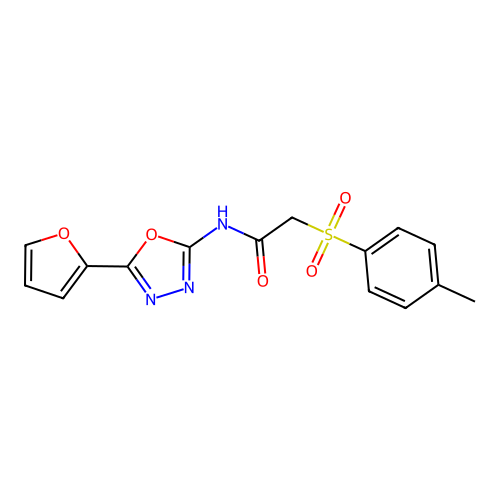 N-(5-(furan-2-yl)-1,3,4-oxadiazol-2-yl)-2-tosylacetamide structure