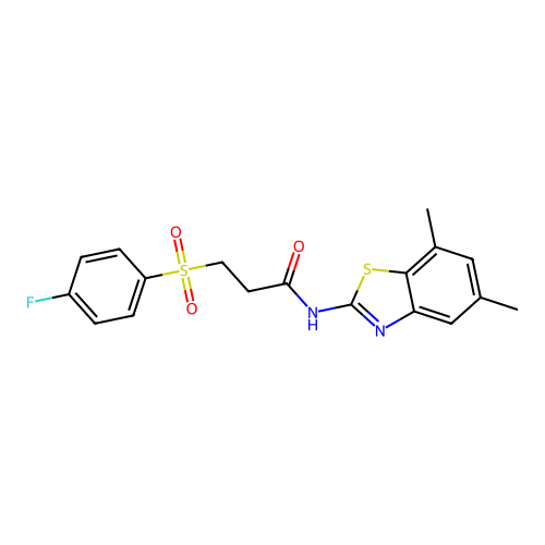 N-(5,7-dimethylbenzo[d]thiazol-2-yl)-3-((4-fluorophenyl)sulfonyl)propanamide structure